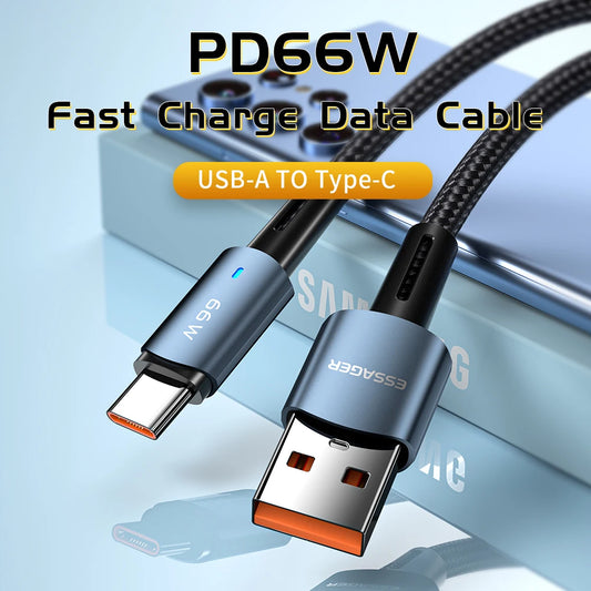 Essager 6A USB Type C Cable PD 66W Super Flash Charging For Xiaomi 14 13 Redmi Note Oneplus Honor Huawei Mate 40 50 60 P50 P60